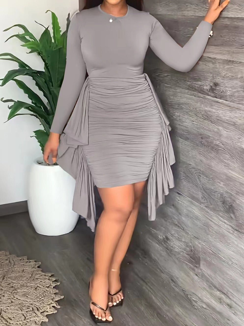 Women's Dresses Long Sleeve Pleated Irregular Ruffle Dress - LuckyFash™