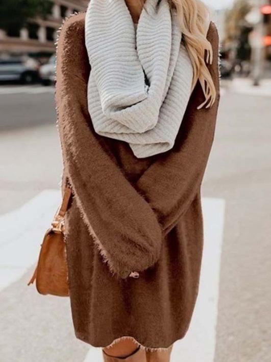 Women's Dresses Loose Plush Long Sleeve Sweater Midi Dress - LuckyFash™