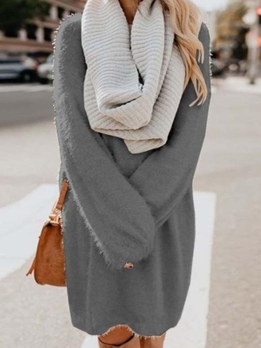Women's Dresses Loose Plush Long Sleeve Sweater Midi Dress - LuckyFash™