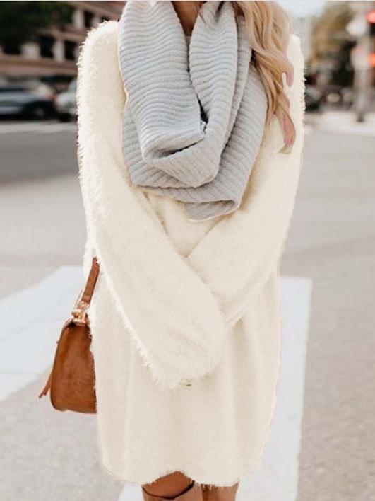 Women's Dresses Loose Plush Long Sleeve Sweater Midi Dress - LuckyFash™