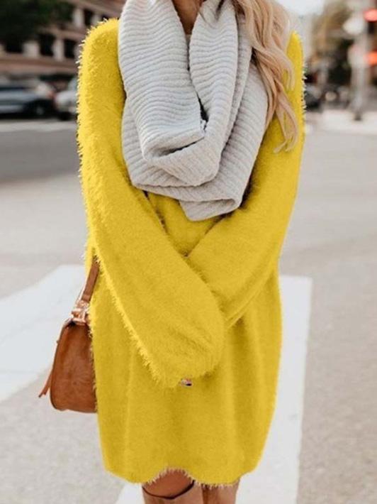 Women's Dresses Loose Plush Long Sleeve Sweater Midi Dress - LuckyFash™