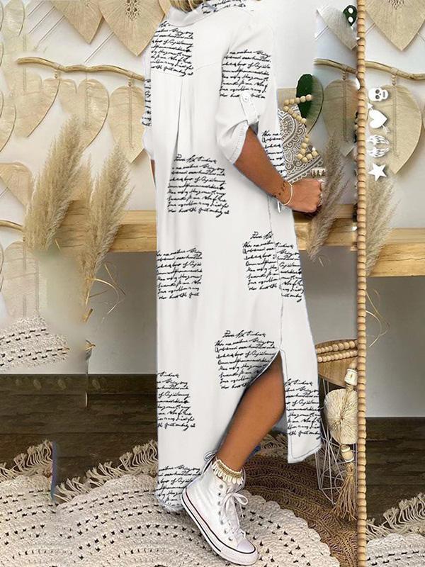 Women's Dresses Loose Printed Split Shirt Maxi Dress - LuckyFash™