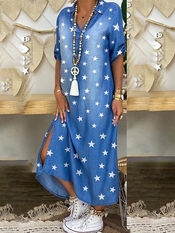 Women's Dresses Loose Printed Split Shirt Maxi Dress - LuckyFash™
