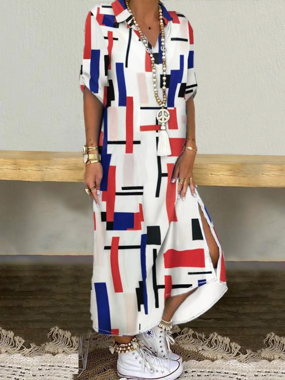 Women's Dresses Loose Printed Split Shirt Maxi Dress - LuckyFash™