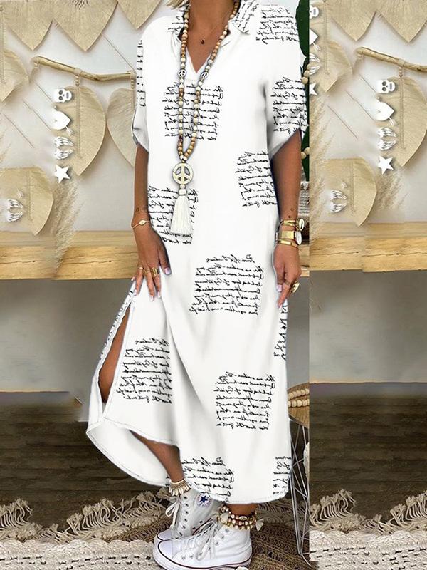Women's Dresses Loose Printed Split Shirt Maxi Dress - LuckyFash™