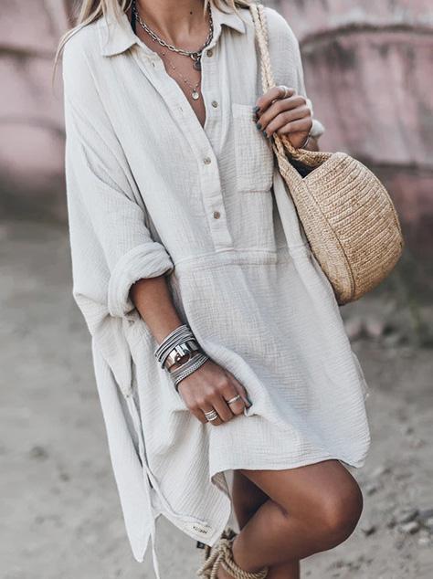 Women's Dresses Loose Shirt Collar Button Long Sleeve Dress - LuckyFash™