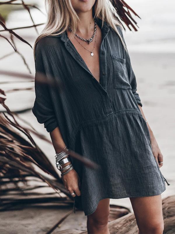 Women's Dresses Loose Shirt Collar Button Long Sleeve Dress - LuckyFash™