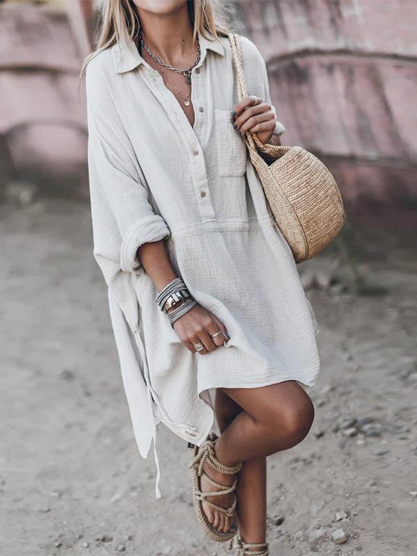 Women's Dresses Loose Shirt Collar Button Long Sleeve Dress - LuckyFash™