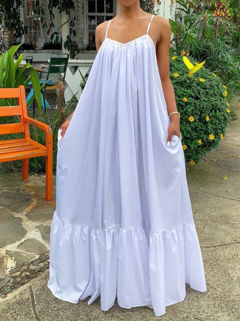 Dresses Loose Solid Sling Sleeveless Swing Dress - LuckyFash™