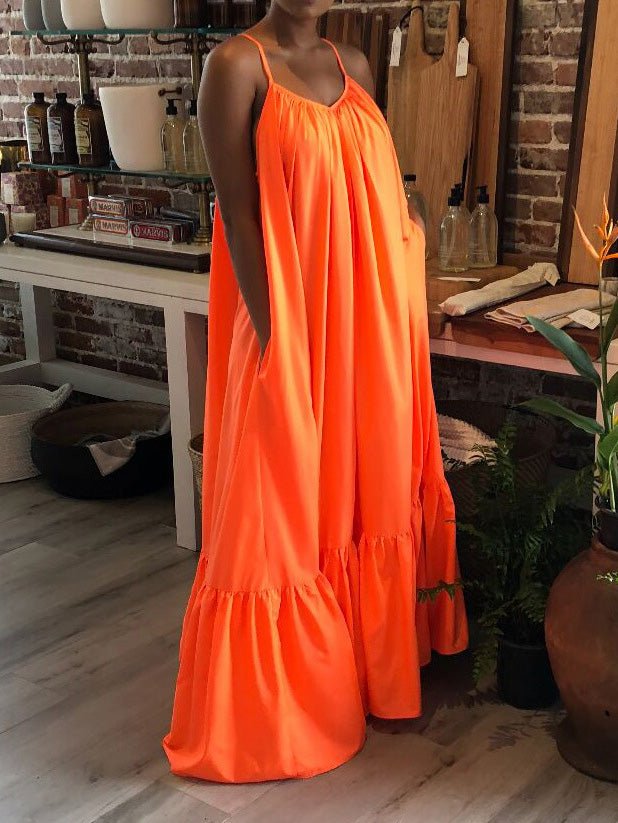 Dresses Loose Solid Sling Sleeveless Swing Dress - LuckyFash™