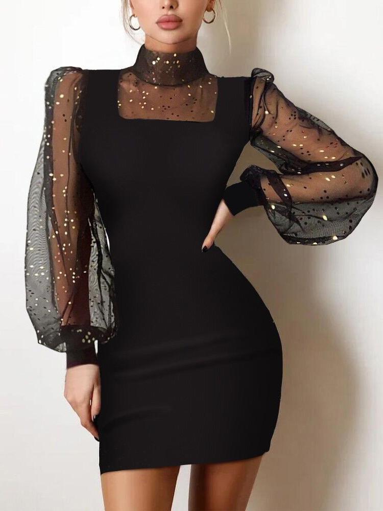 Women's Dresses Mesh Hot Rhinestone Pearl Long Sleeve Tight Dress - LuckyFash™