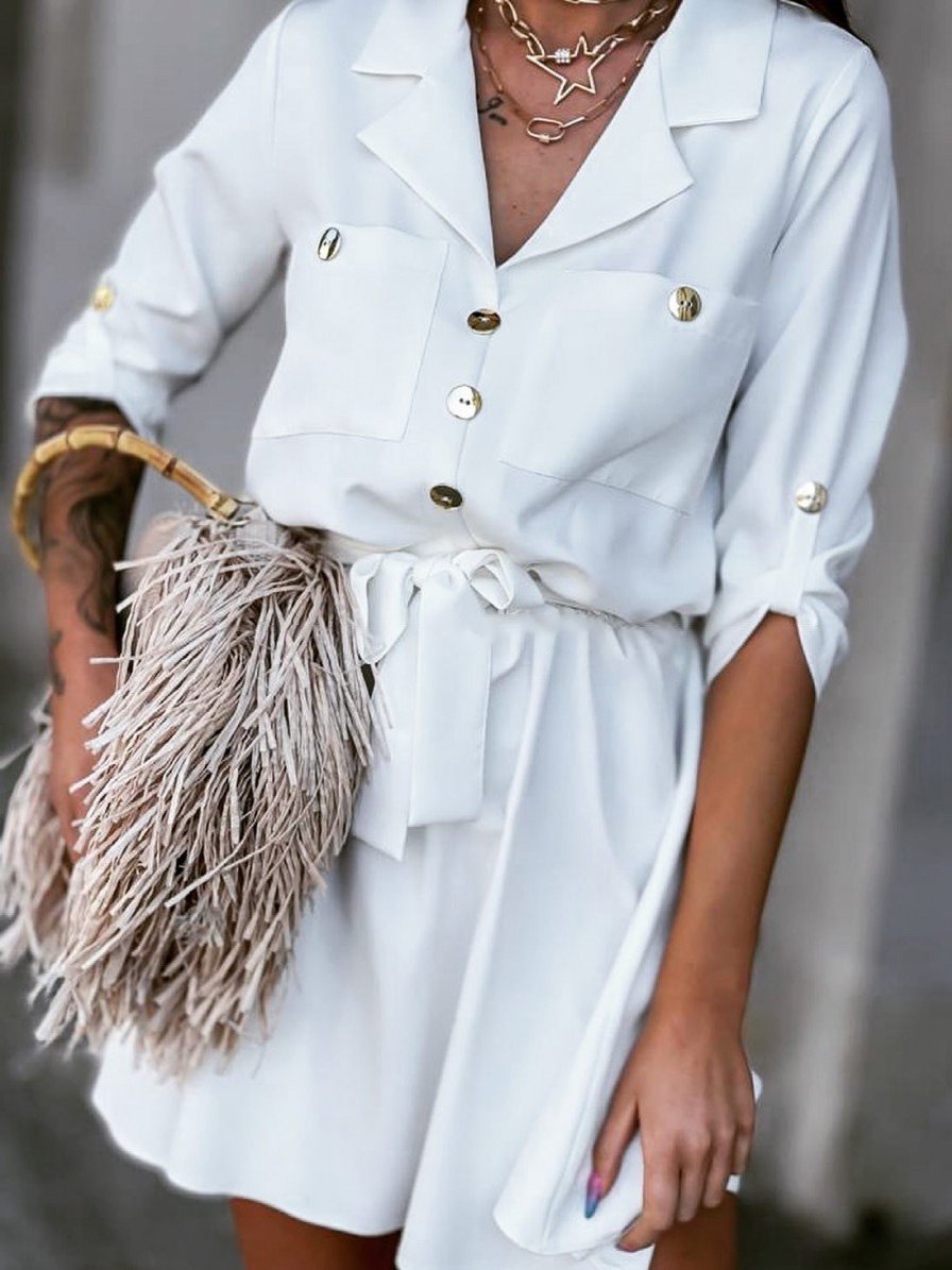 Women's Dresses Nine-Quarter Sleeves With Suit Collar Shirt Dress - LuckyFash™