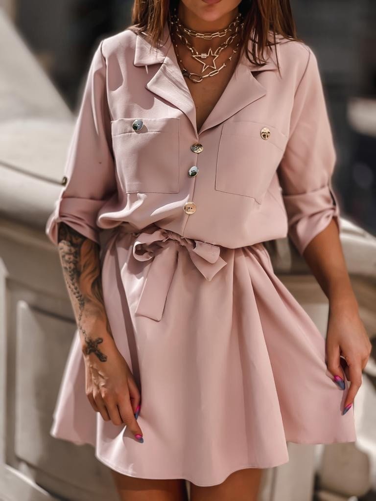 Women's Dresses Nine-Quarter Sleeves With Suit Collar Shirt Dress - LuckyFash™