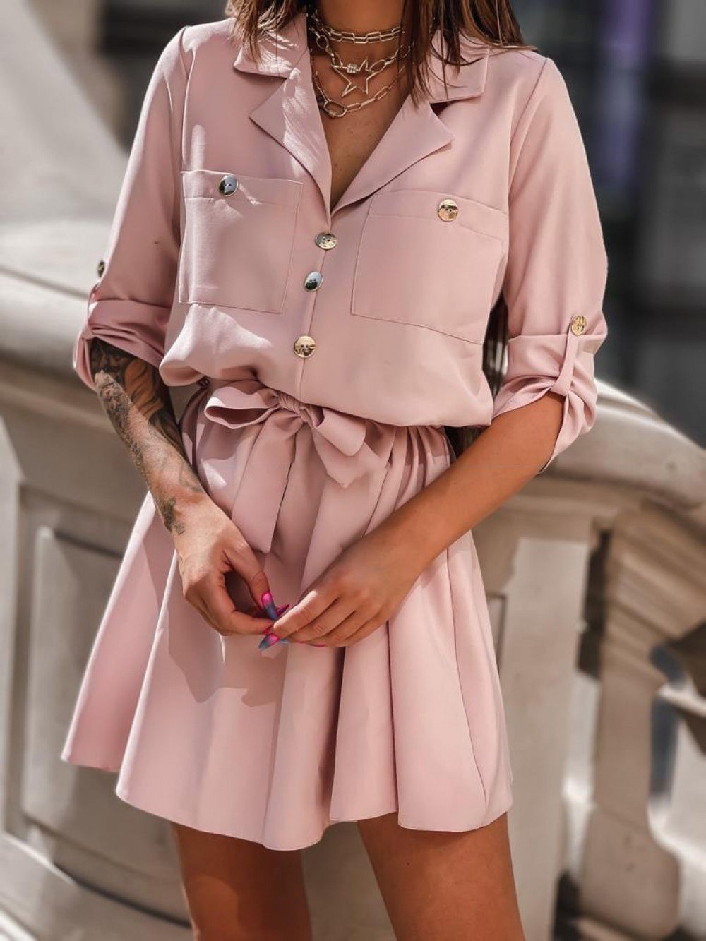 Women's Dresses Nine-Quarter Sleeves With Suit Collar Shirt Dress - LuckyFash™
