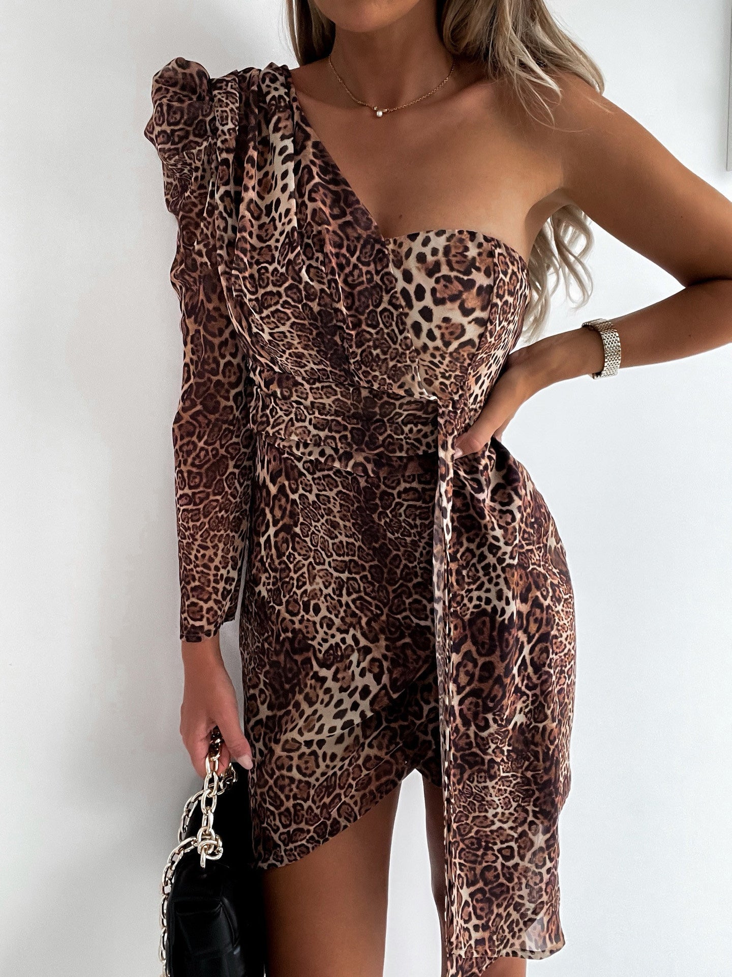 Women's Dresses One Shoulder Long Sleeve Tie Print Dress - LuckyFash™