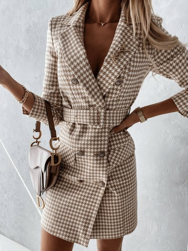 Women's Dresses Plaid Long Sleeve Belt Two-Wear Blazer Dress - LuckyFash™
