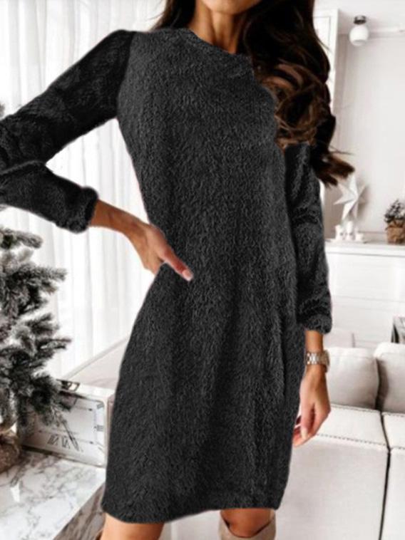 Women's Dresses Plush Knitted Long Sleeve Sweater Dress - LuckyFash™