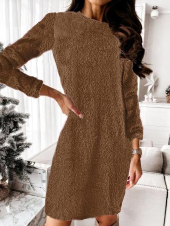 Women's Dresses Plush Knitted Long Sleeve Sweater Dress - LuckyFash™