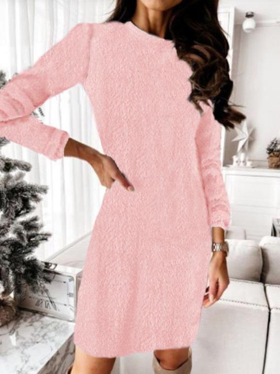 Women's Dresses Plush Knitted Long Sleeve Sweater Dress - LuckyFash™
