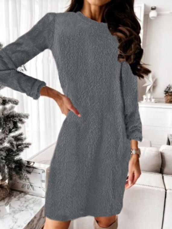 Women's Dresses Plush Knitted Long Sleeve Sweater Dress - LuckyFash™