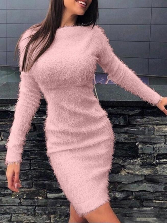 Women's Dresses Plush Long Sleeve Skinny Mini Dress - LuckyFash™