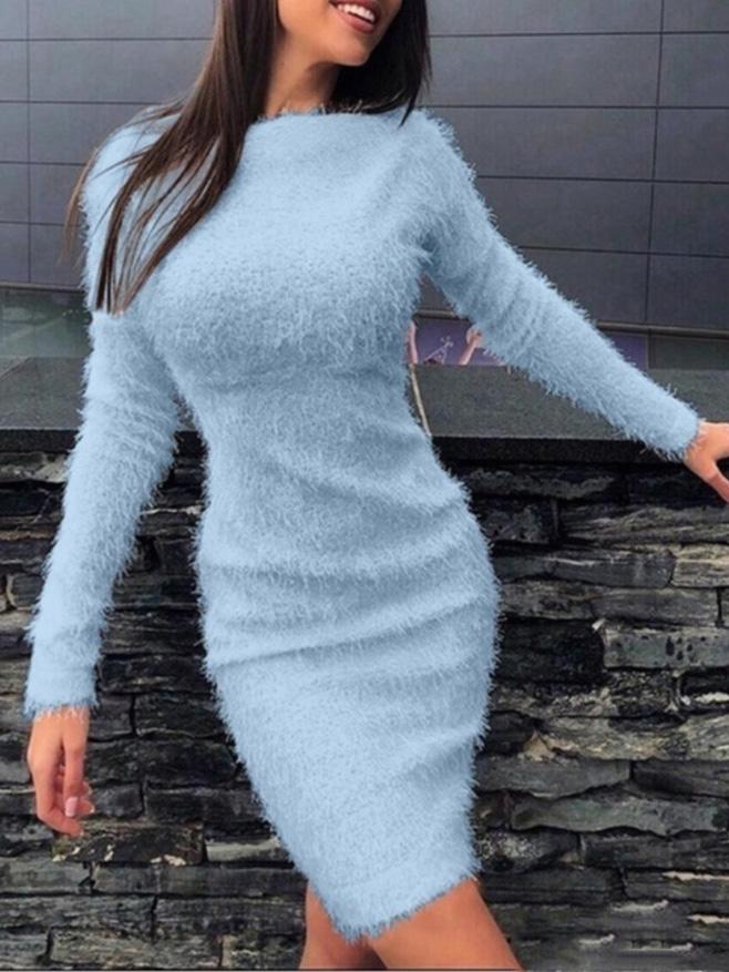 Women's Dresses Plush Long Sleeve Skinny Mini Dress - LuckyFash™