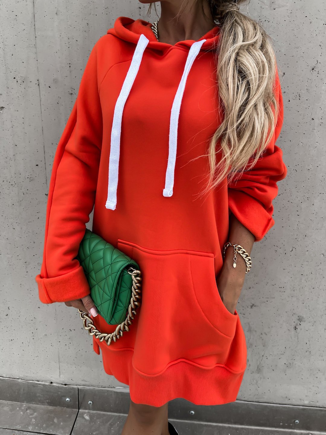 Women's Dresses Pocket Long Sleeve Drawstring Hooded Slit Dress - LuckyFash™