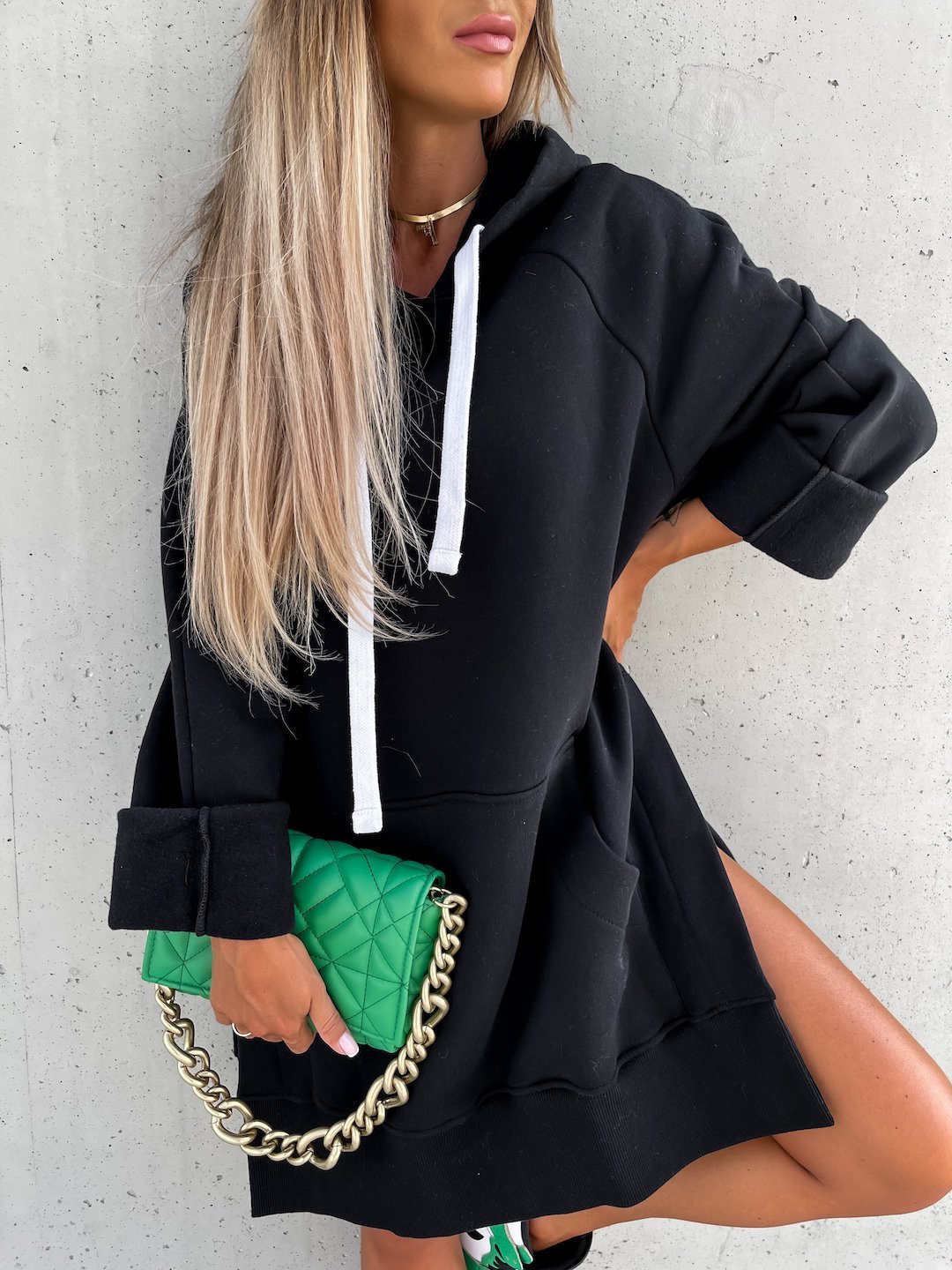 Women's Dresses Pocket Long Sleeve Drawstring Hooded Slit Dress - LuckyFash™