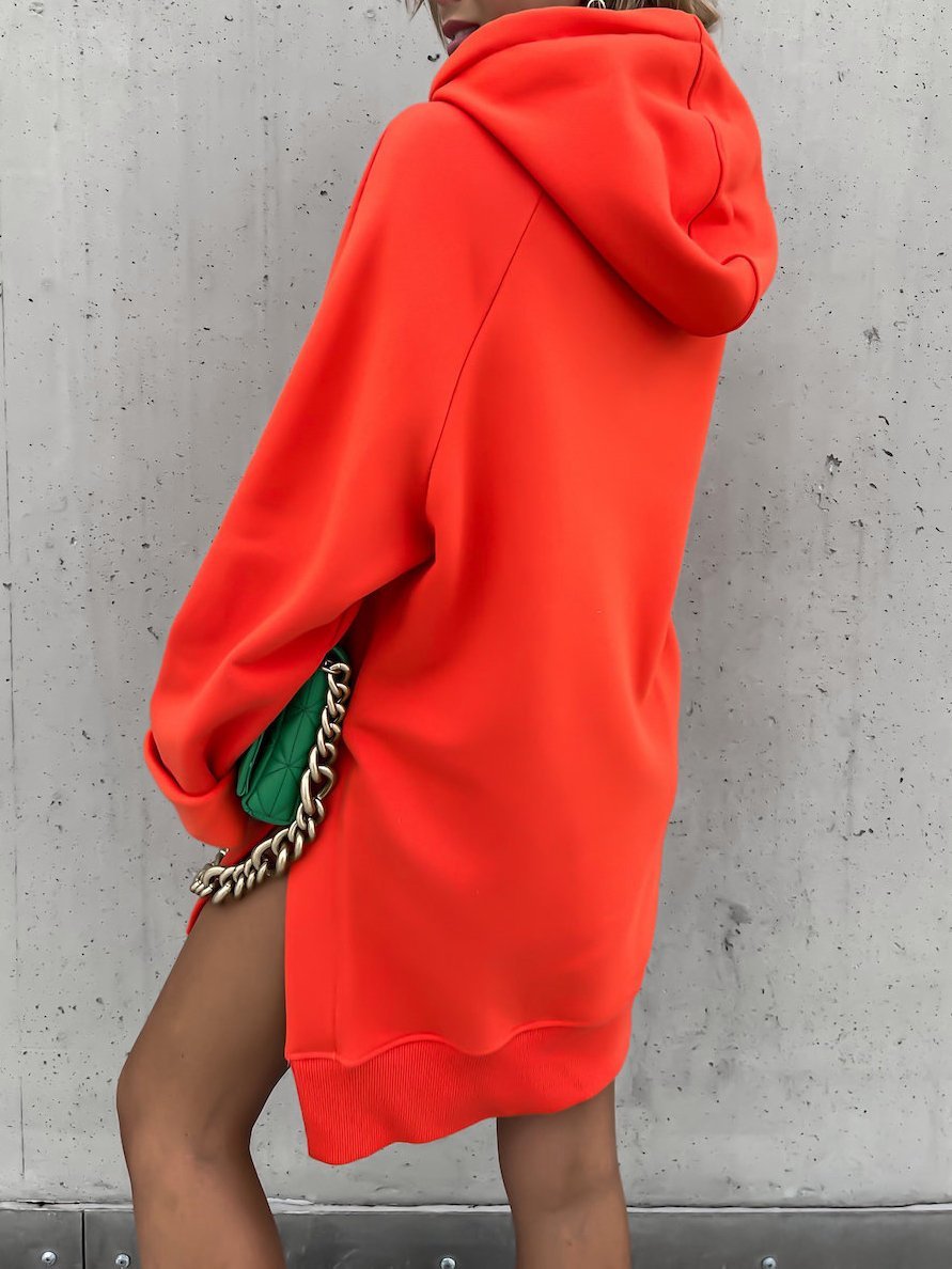 Women's Dresses Pocket Long Sleeve Drawstring Hooded Slit Dress - LuckyFash™