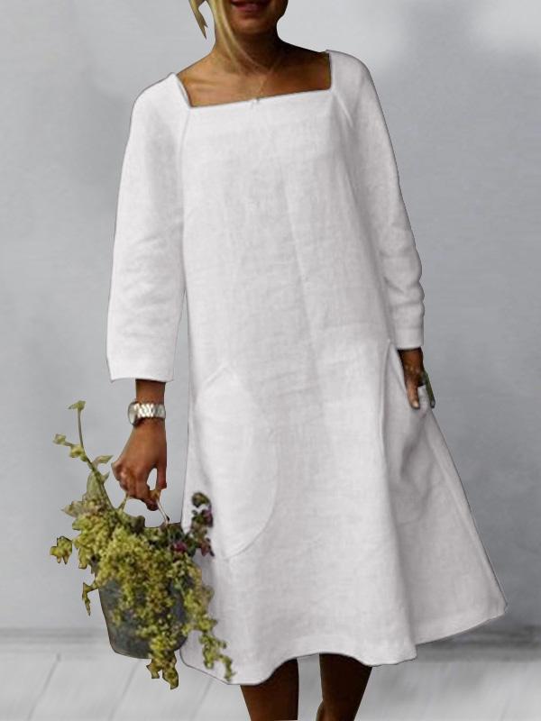 Women's Dresses Pocket Square Neck Long Sleeve Casual Dress - LuckyFash™
