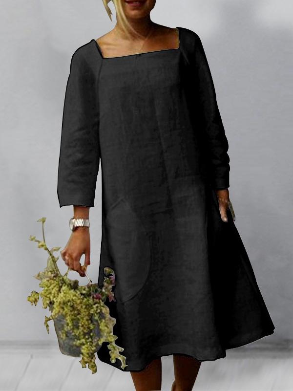 Women's Dresses Pocket Square Neck Long Sleeve Casual Dress - LuckyFash™
