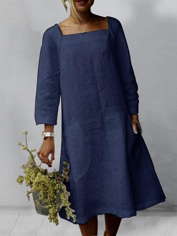 Women's Dresses Pocket Square Neck Long Sleeve Casual Dress - LuckyFash™