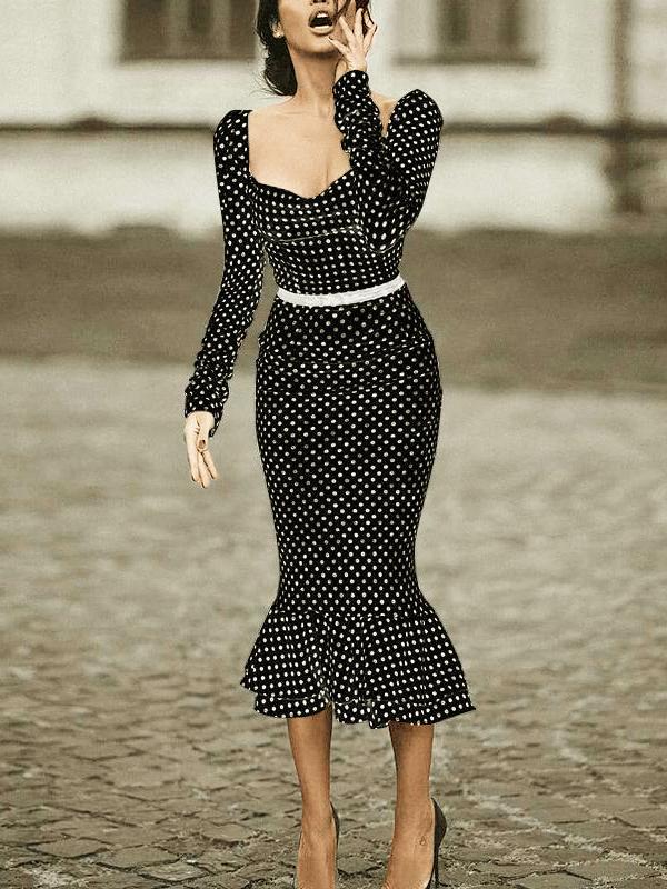Women's Dresses Polka Dot Long Sleeve Mermaid Tight Dress - LuckyFash™