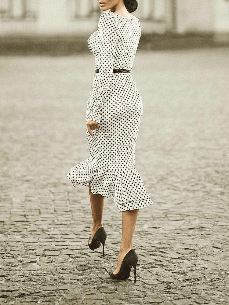 Women's Dresses Polka Dot Long Sleeve Mermaid Tight Dress - LuckyFash™