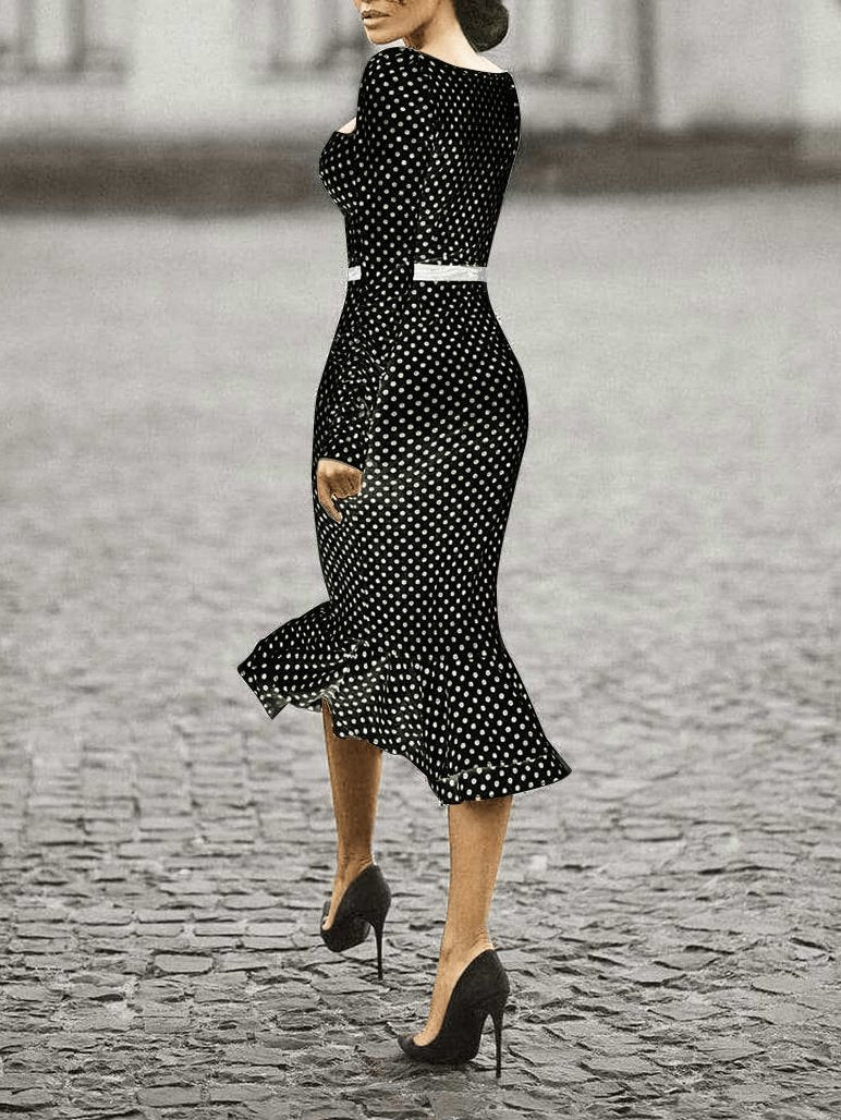 Women's Dresses Polka Dot Long Sleeve Mermaid Tight Dress - LuckyFash™