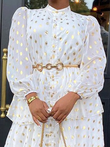 Dresses Printed Button Long Sleeve Ruffle Dress - LuckyFash™