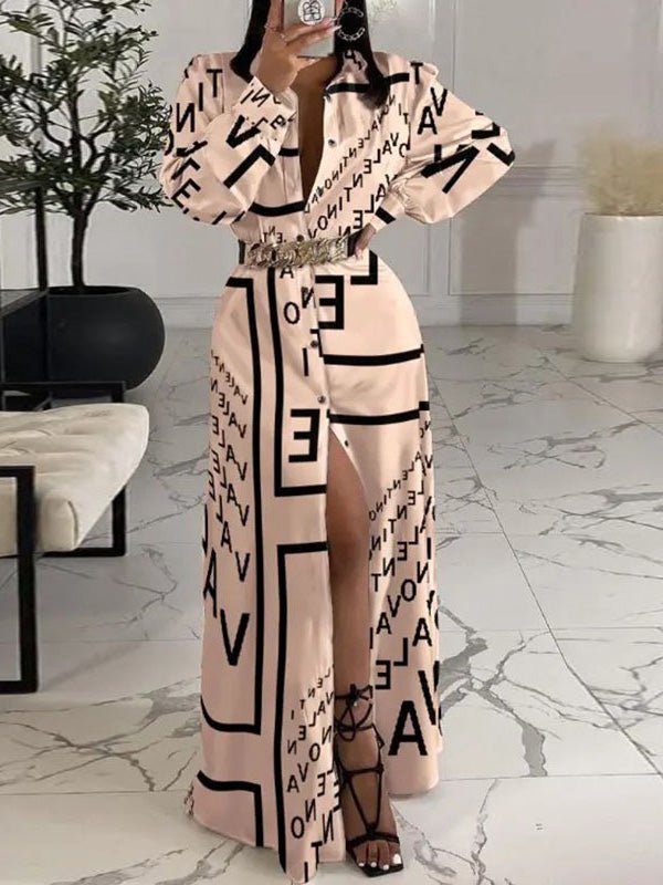 Dresses Printed Button Long Sleeve Shirt Dress - LuckyFash™
