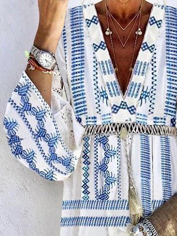 Dresses Printed Hollow Flared Long Sleeve Dress - LuckyFash™