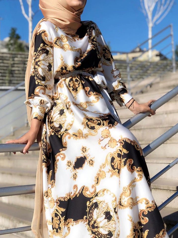 Women's Dresses Printed Lace-Up Long Sleeve Dress - LuckyFash™