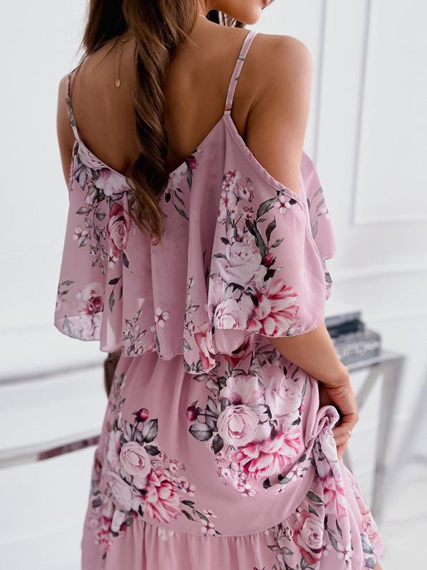 Dresses Printed Sling Off Shoulder Chiffon Dress - LuckyFash™
