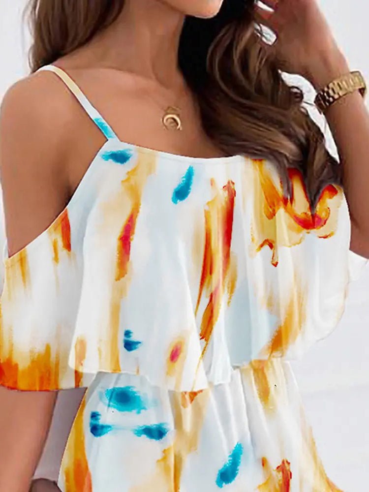 Dresses Printed Sling Off Shoulder Chiffon Dress - LuckyFash™