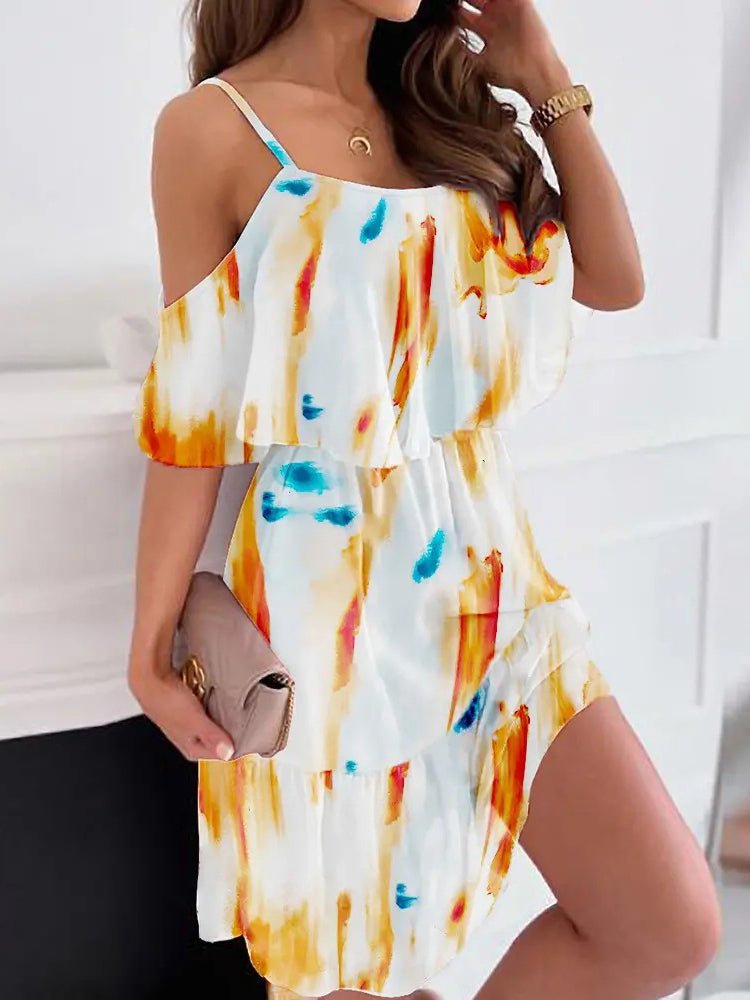 Dresses Printed Sling Off Shoulder Chiffon Dress - LuckyFash™