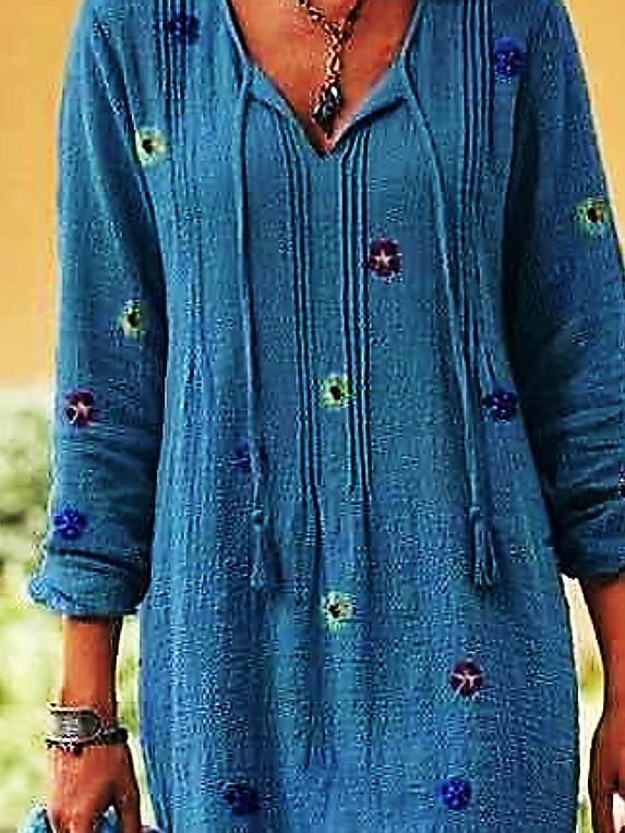 Women's Dresses Printed V-Neck Fringed Long Sleeve Dress - LuckyFash™