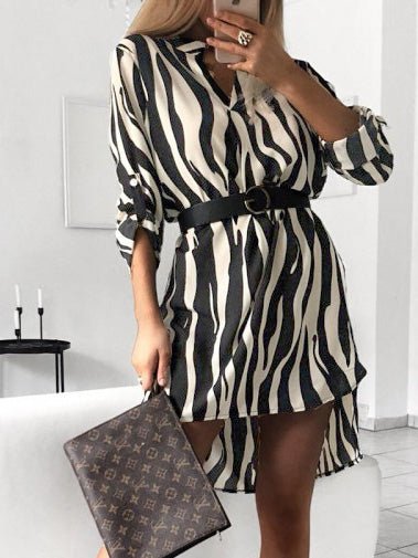 Women's Dresses Printed V-Neck Long Sleeve Irregular Dress - LuckyFash™