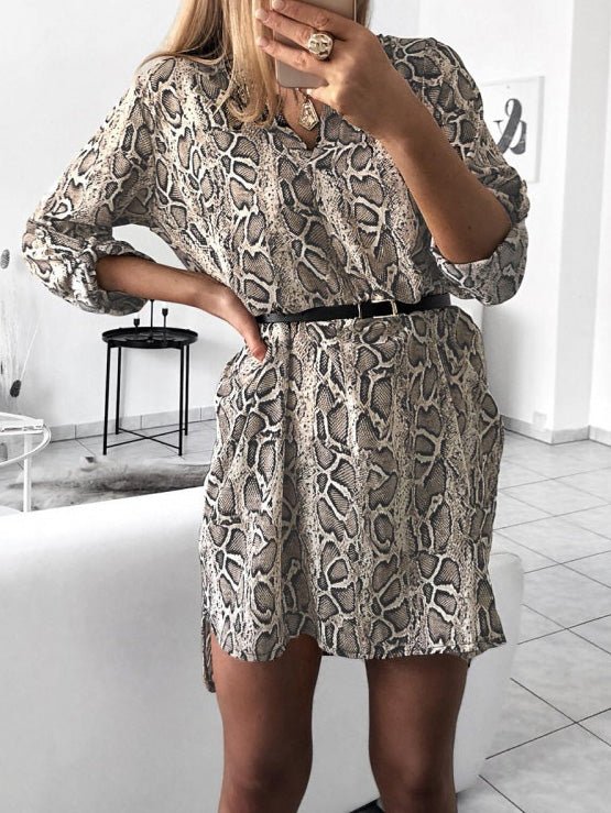 Women's Dresses Printed V-Neck Long Sleeve Irregular Dress - LuckyFash™