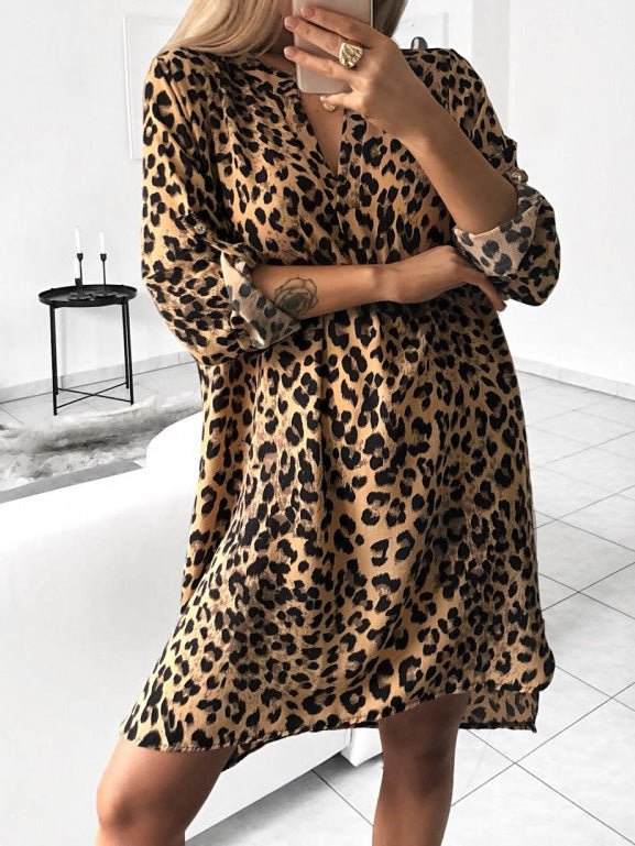 Women's Dresses Printed V-Neck Long Sleeve Irregular Dress - LuckyFash™