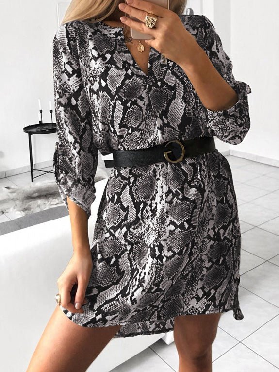 Women's Dresses Printed V-Neck Long Sleeve Irregular Dress - LuckyFash™