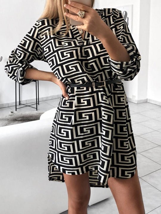 Women's Dresses Printed V-Neck Long Sleeve Irregular Dress - LuckyFash™