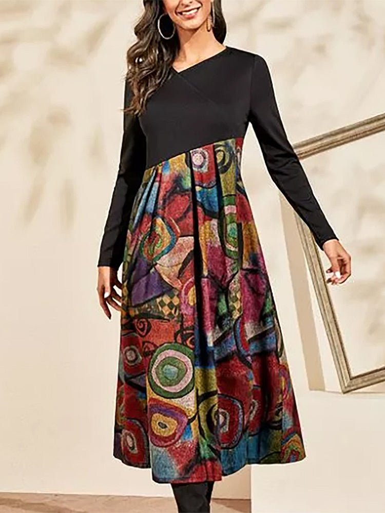 Dresses Printing Temperament Slim Long Sleeve Midi Dress - LuckyFash™