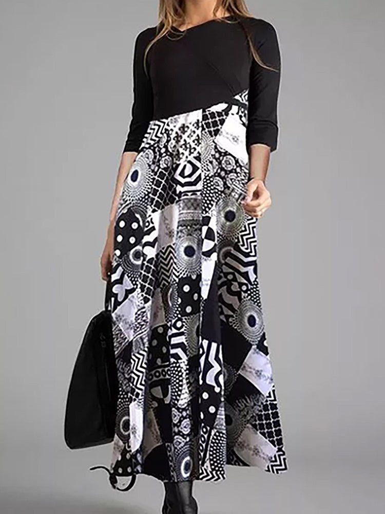 Dresses Printing Temperament Slim Long Sleeve Midi Dress - LuckyFash™